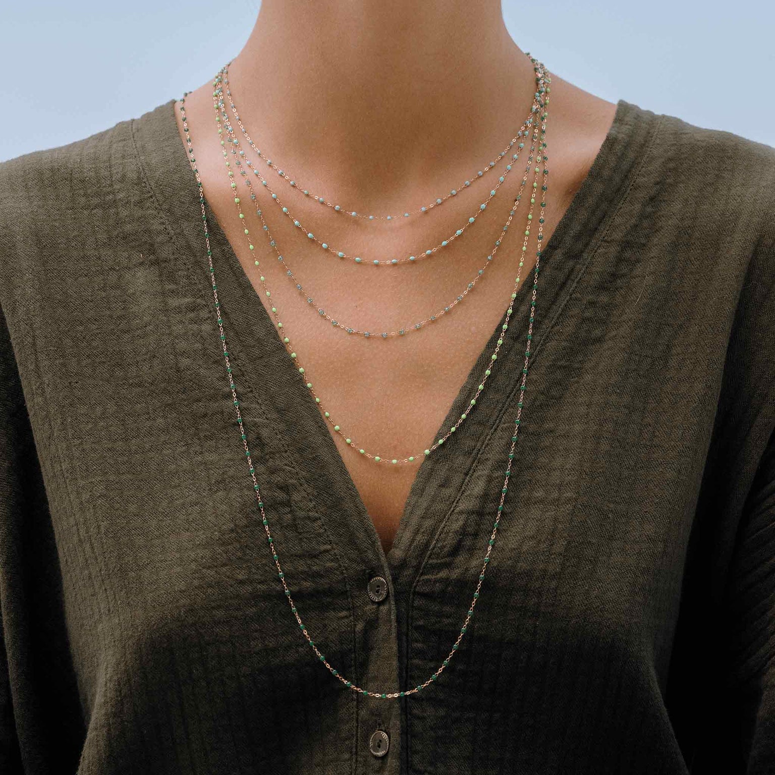 Gigi Clozeau - Sautoir émeraude Classique Gigi, or rose, 86 cm