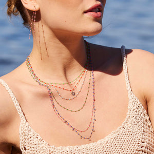 Gigi Clozeau - Collier corail Lucky Sun, diamant, or rose, 42 cm