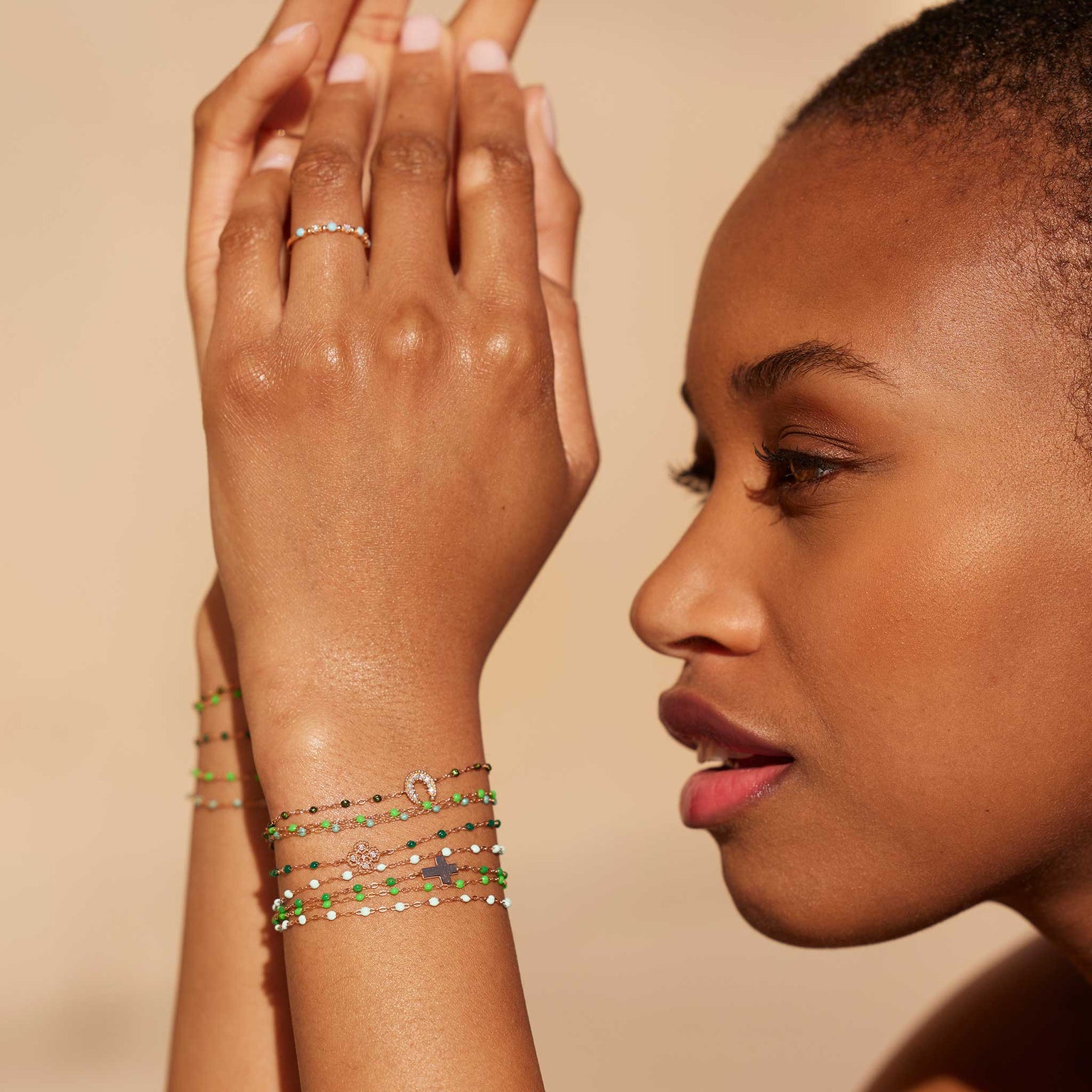 Gigi Clozeau - Bracelet émeraude Lucky Trèfle, diamants, or rose