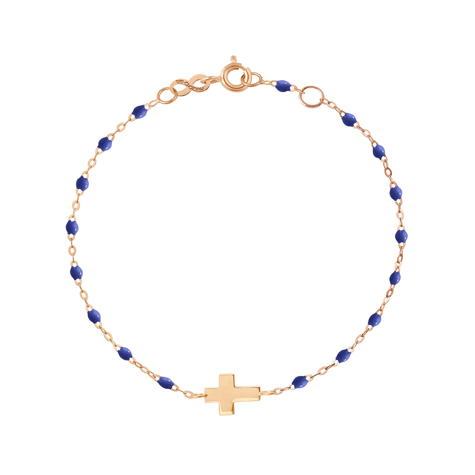 Bracelet Gigi Clozeau bleuet Croix, or jaune, 17cm