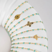 Gigi Clozeau - Bracelet aqua Croix, or rose, 17cm