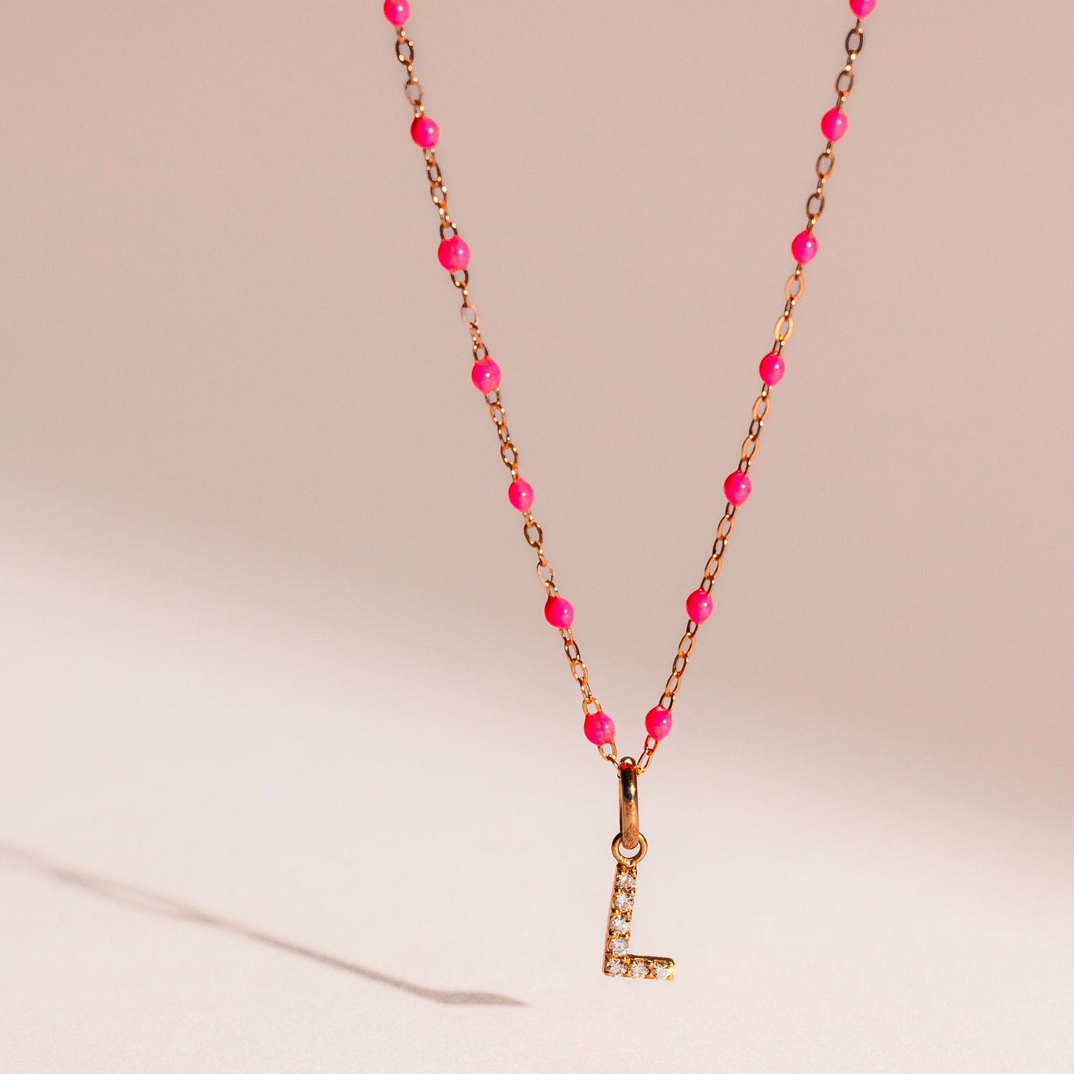 Gigi Clozeau - Pendentif Lucky Letter L, or rose, diamants