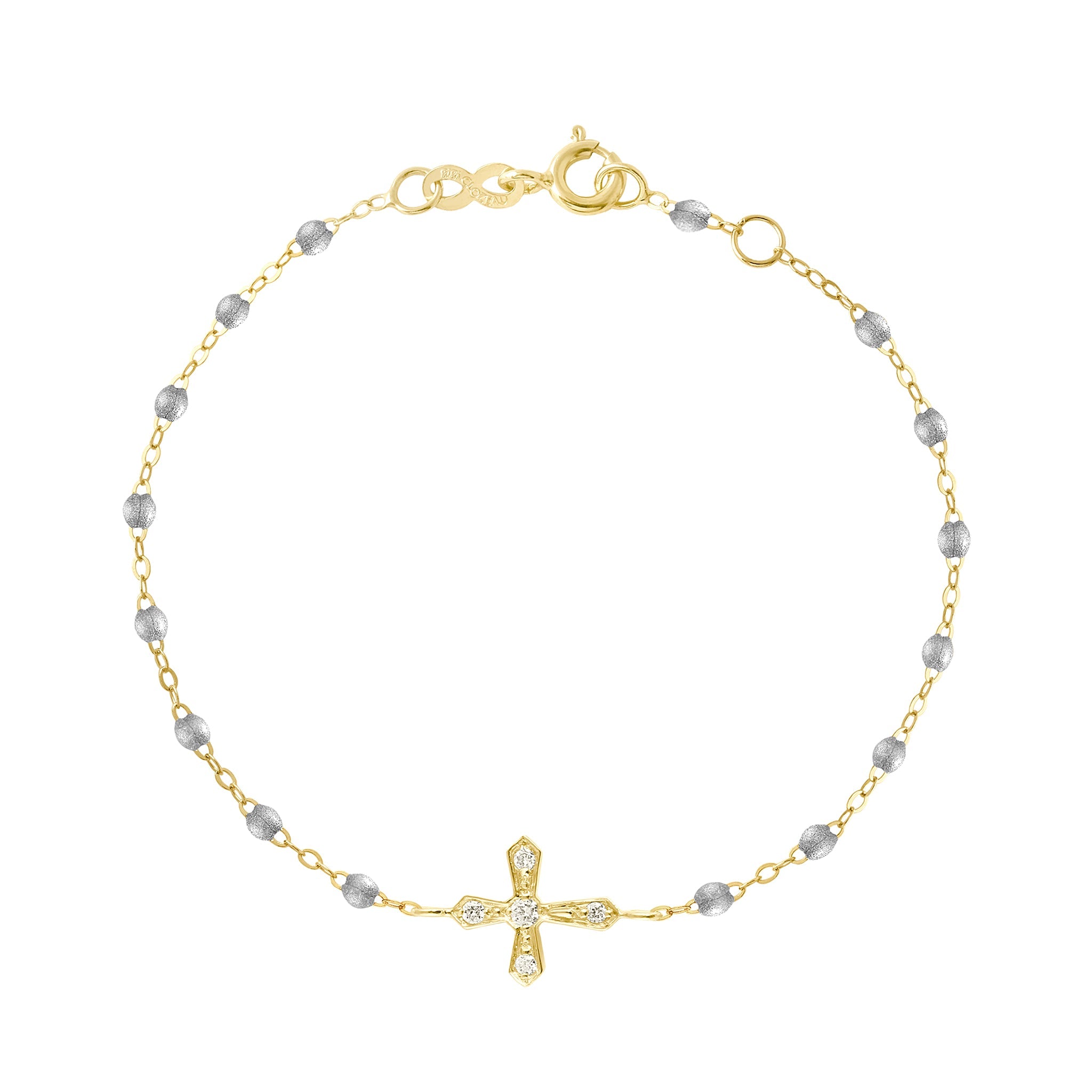Gigi Clozeau - Bracelet argent Croix Vintage, diamants, or jaune, 17 cm