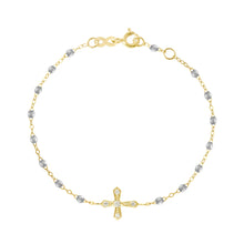 Gigi Clozeau - Bracelet argent Croix Vintage, diamants, or jaune, 17 cm