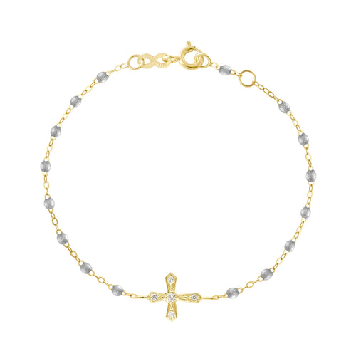 Gigi Clozeau - Bracelet argent Croix Vintage, diamants, or jaune, 17 cm