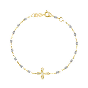 Gigi Clozeau - Bracelet argent Croix Vintage, diamants, or jaune, 17 cm