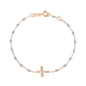 Gigi Clozeau - Bracelet argent Croix Vintage, diamants, or rose, 17 cm