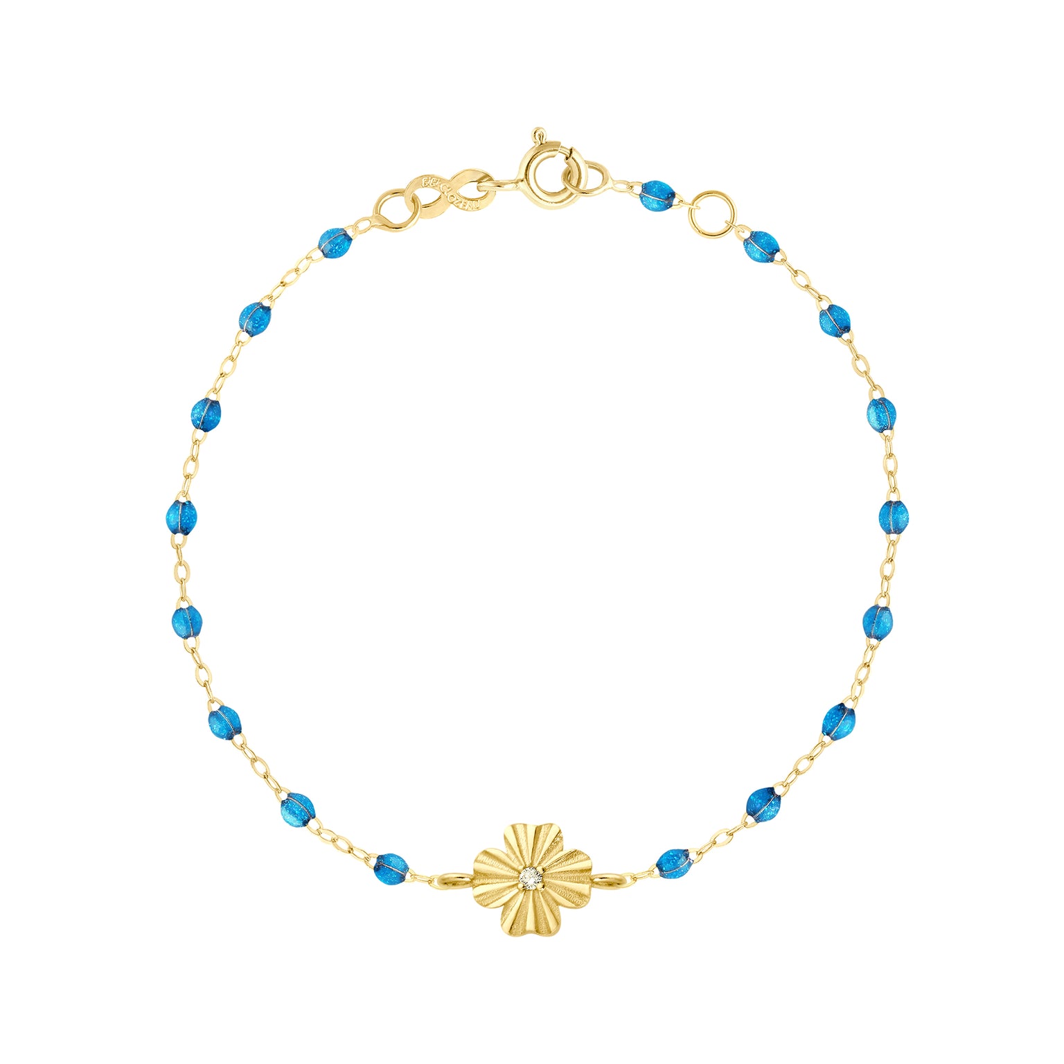 Gigi Clozeau - Bracelet azur Trèfle Lumière, diamant, or jaune, 17 cm