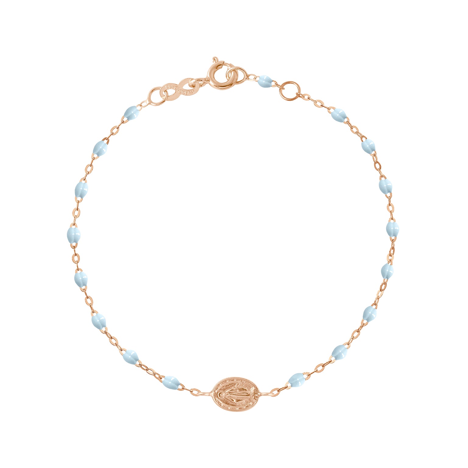 Gigi Clozeau - Bracelet bleu layette Madone or rose, 17 cm