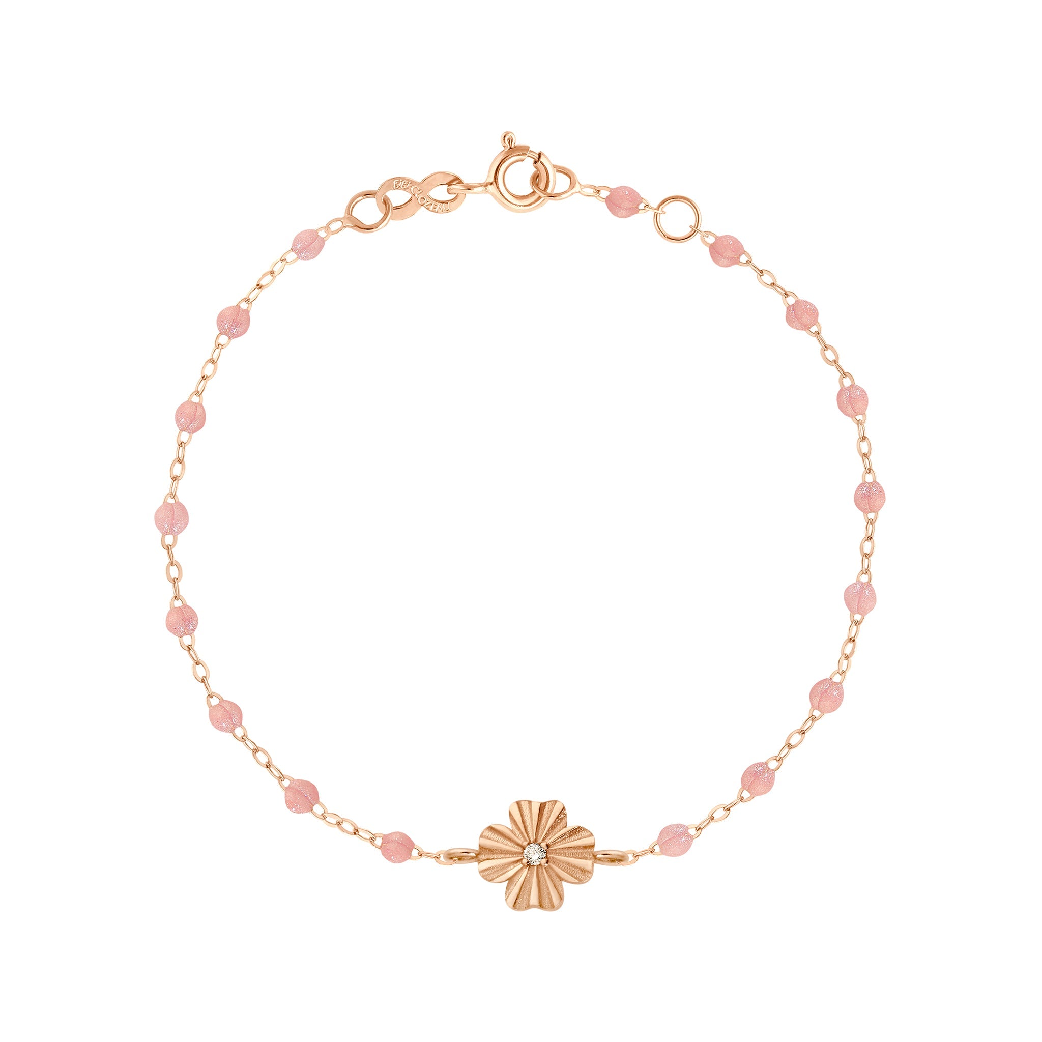 Gigi Clozeau - Bracelet blush Trèfle Lumière, diamant, or rose, 17 cm