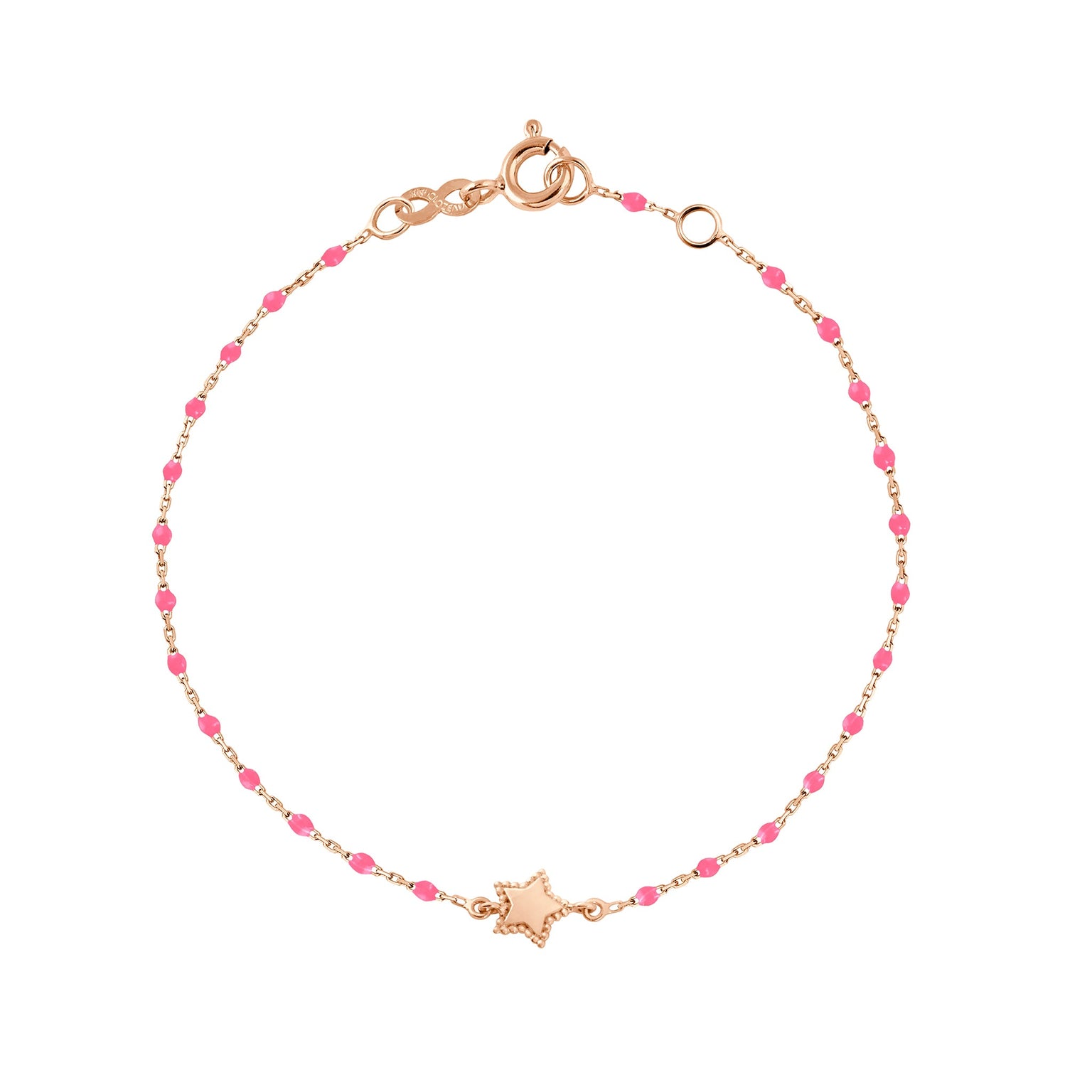 Gigi Clozeau - Bracelet Étoile Mini Gigi, or rose et mini perles de résine rose fluo, 17 cm