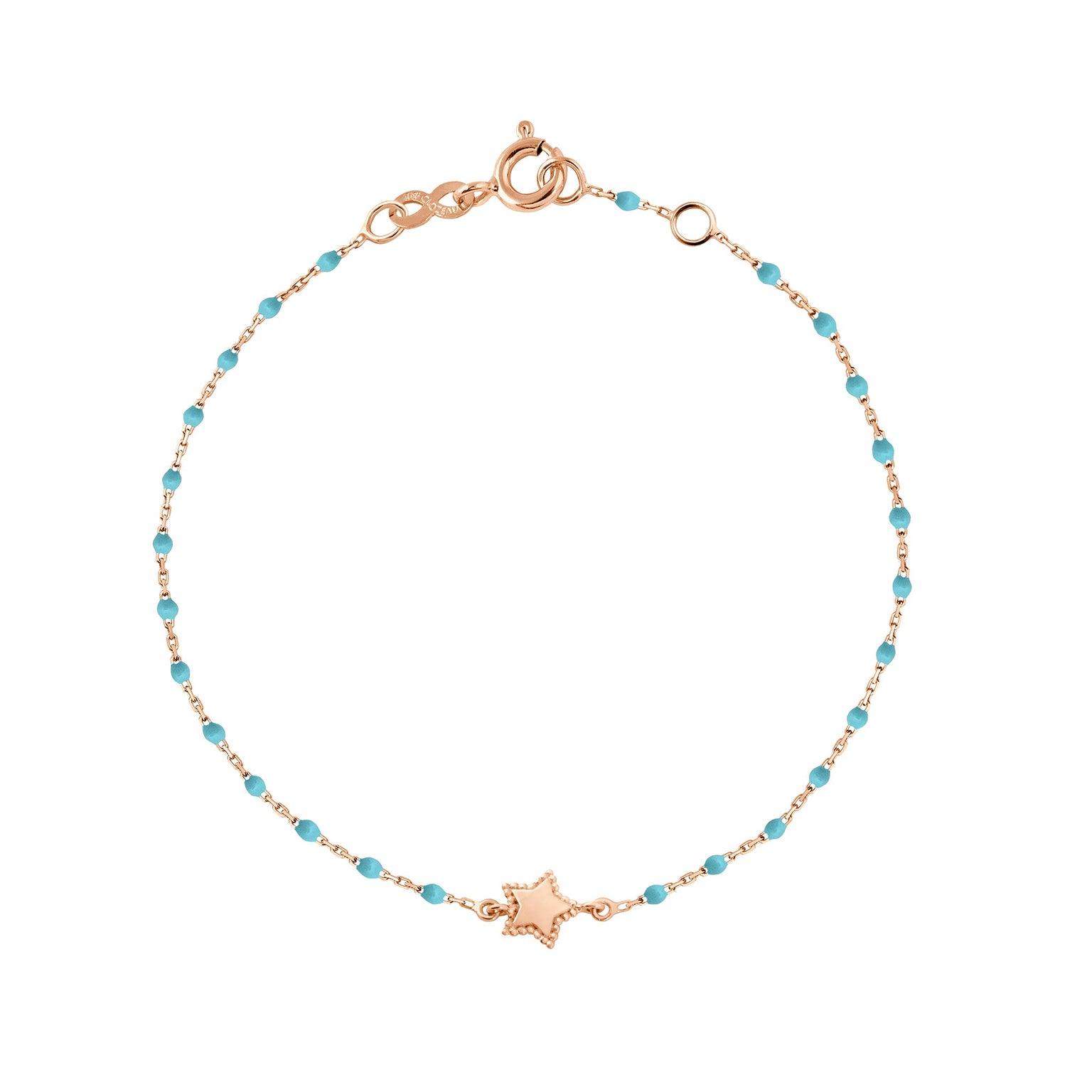Gigi Clozeau - Bracelet Étoile Mini Gigi, or rose et mini perles de résine turquoise, 17 cm