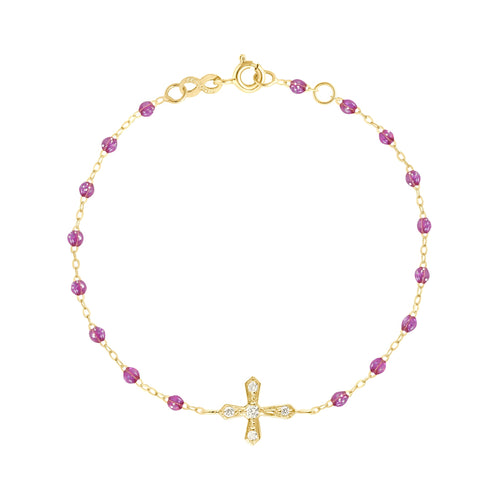 Gigi Clozeau - Bracelet galaxy Croix Vintage, diamants, or jaune, 17 cm
