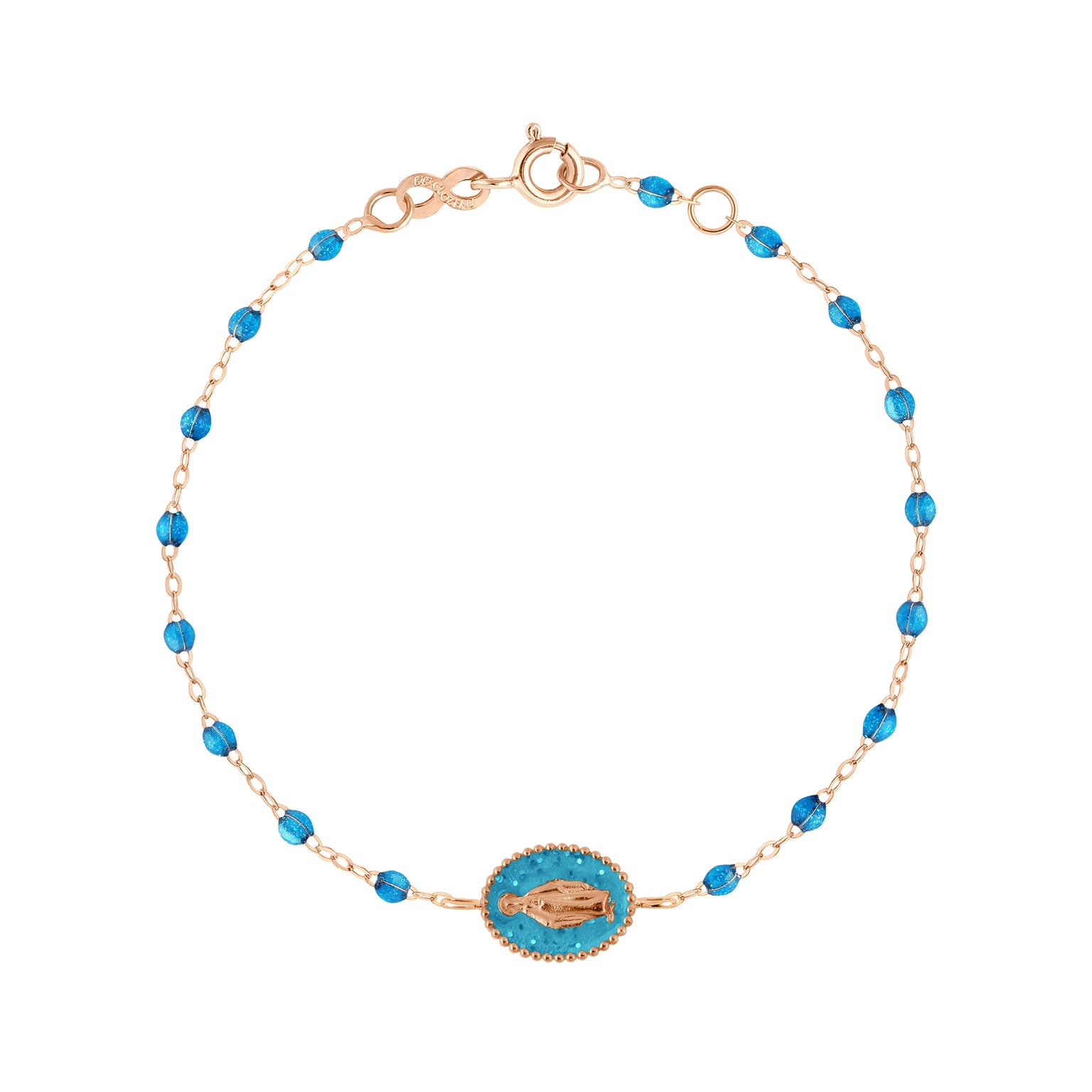 Gigi Clozeau - Bracelet Madone résine azur, or rose, 17 cm