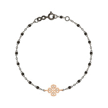 Gigi Clozeau - Bracelet noir Lucky Trèfle, diamants, or noir et rose, 17 cm