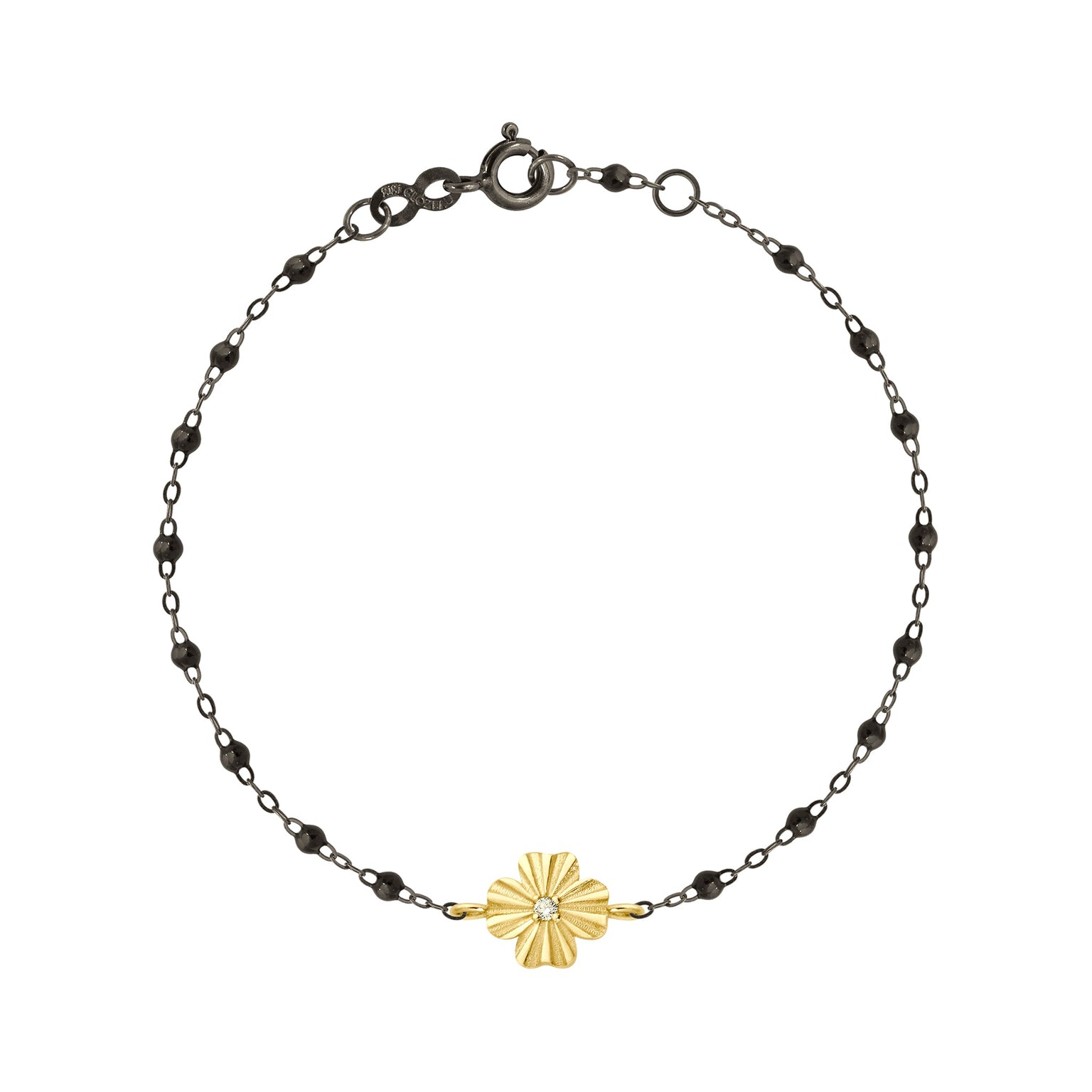 Gigi Clozeau - Bracelet noir Trèfle Lumière, diamant, or noir et jaune, 17 cm
