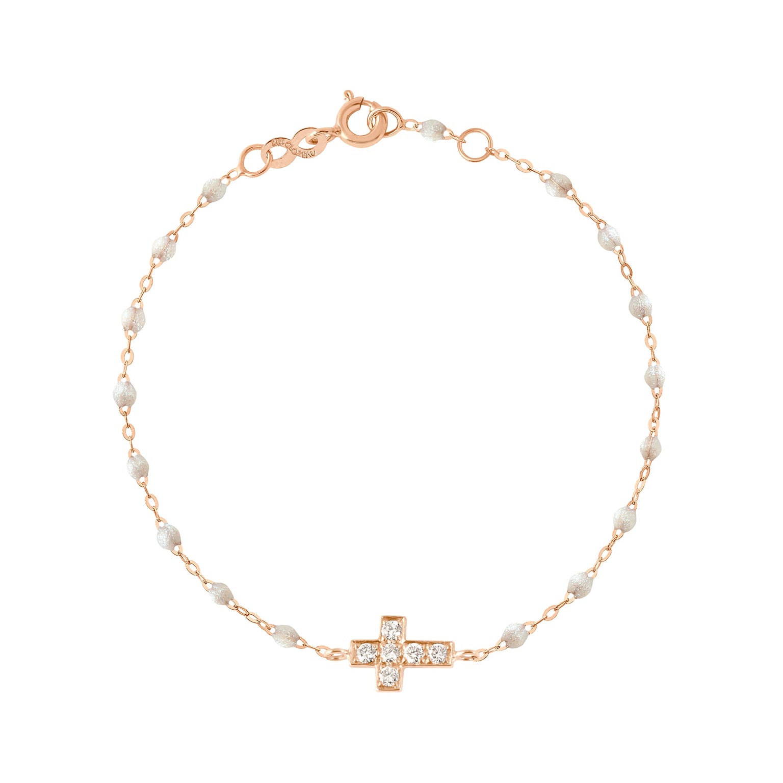 Gigi Clozeau - Bracelet opale Croix diamants, or rose, 17 cm