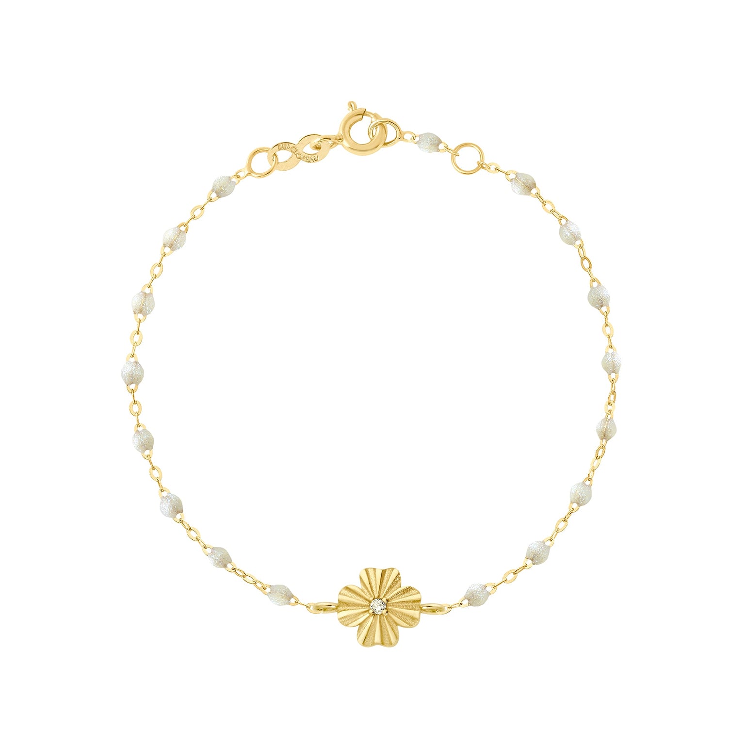 Gigi Clozeau - Bracelet opale Trèfle Lumière, diamant, or jaune, 17 cm