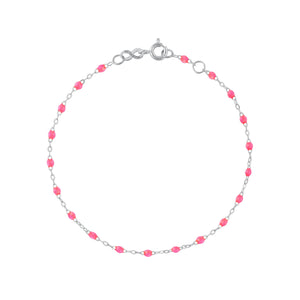 Gigi Clozeau - Bracelet rose fluo Classique Gigi, or blanc, 24 cm