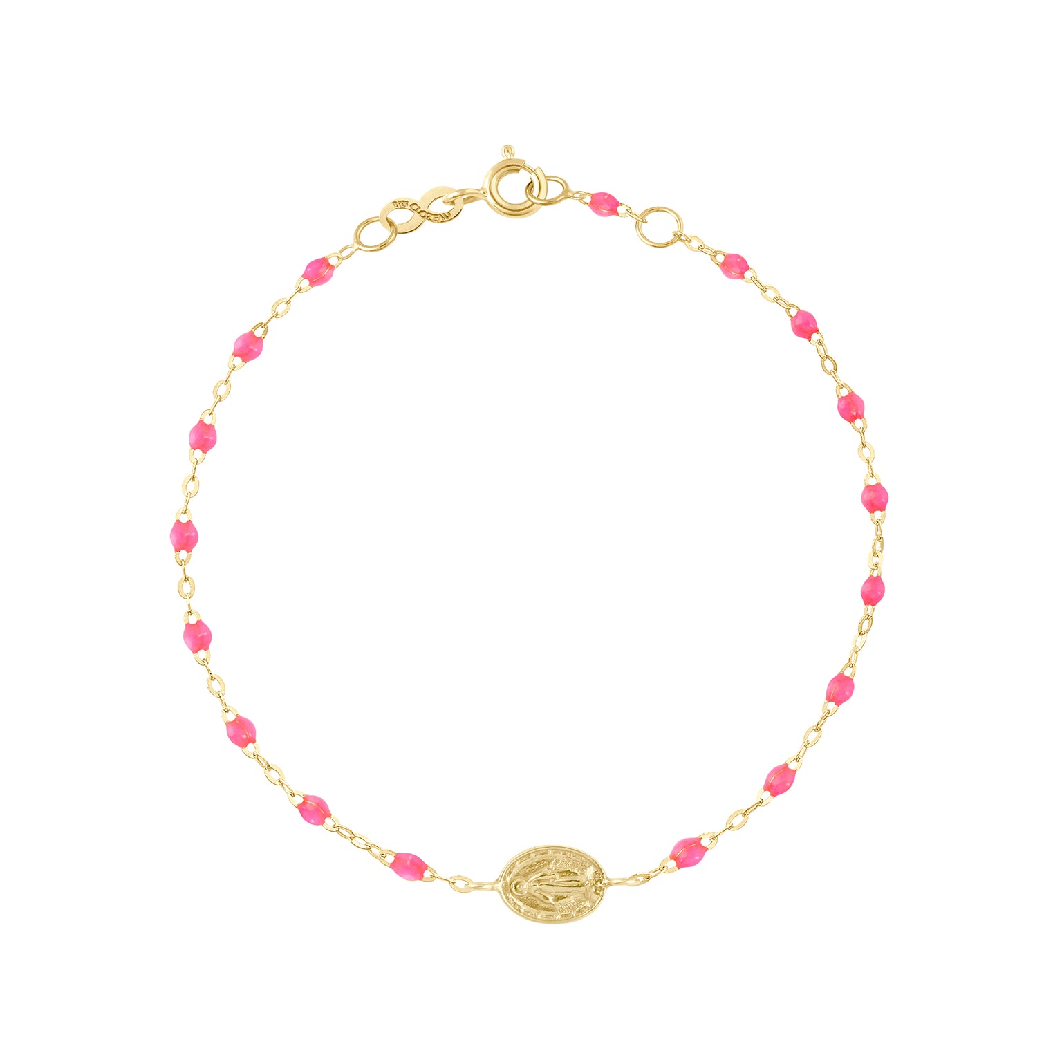Gigi Clozeau - Bracelet rose fluo Madone, or jaune, 17 cm 