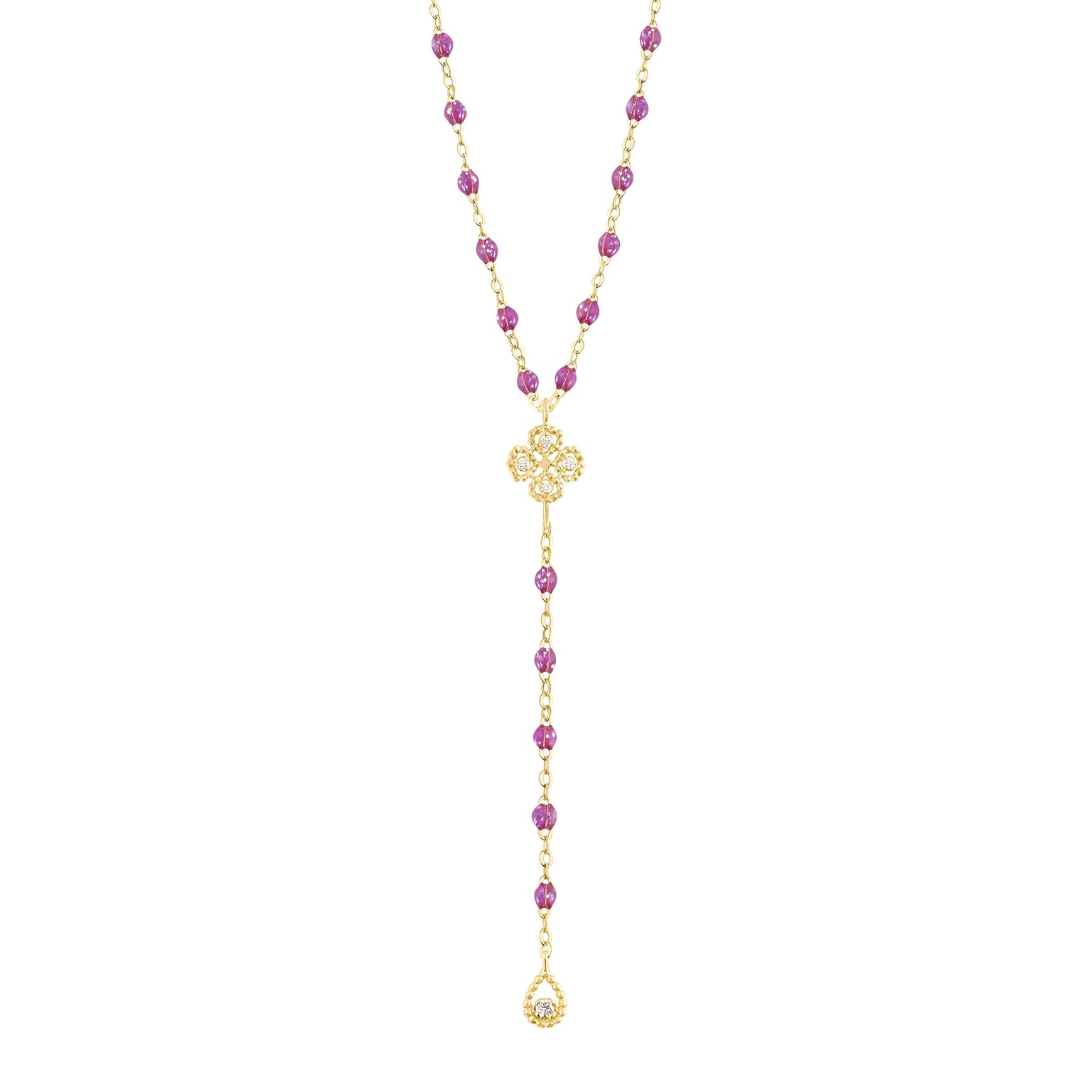 Gigi Clozeau - Chapelet galaxy Lucky Trèfle, diamants, or jaune, 45 cm