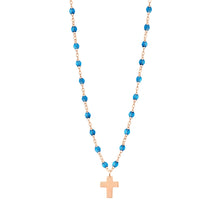 Gigi Clozeau - Collier azur Croix Classique Gigi, or rose, 42 cm