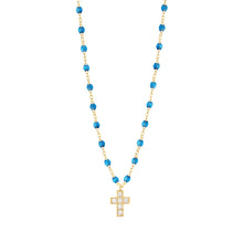 Gigi Clozeau - Collier azur Croix diamants, or jaune, 42 cm