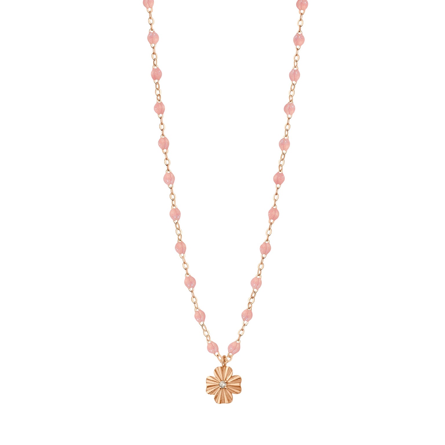 Gigi Clozeau - Collier blush Trèfle Lumière, diamant, or rose, 42 cm