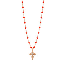 Gigi Clozeau - Collier corail Croix Lumière diamants, or rose, 42 cm