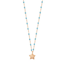 Gigi Clozeau - Collier Étoile Mini Gigi, or rose et mini perles de résine turquoise, 40 cm