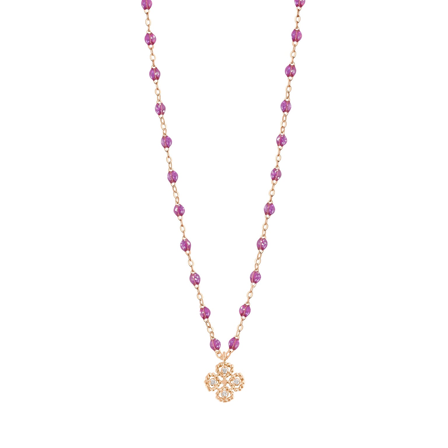 Gigi Clozeau - Collier galaxy Lucky Trèfle, diamants, or rose, 42 cm