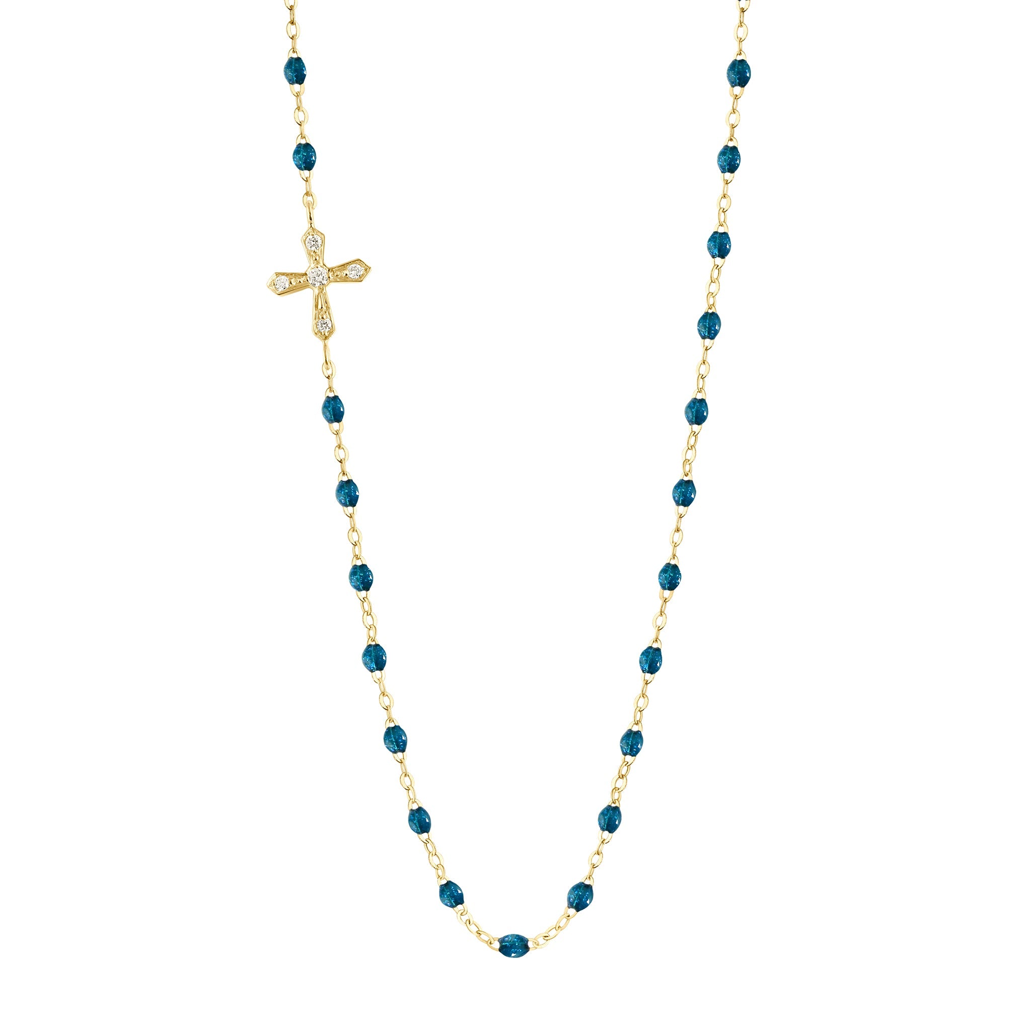 Gigi Clozeau - Collier jungle Croix Vintage, diamants, or jaune, 42 cm