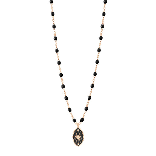 Gigi Clozeau - Collier Karma résine noire, or rose, 42 cm