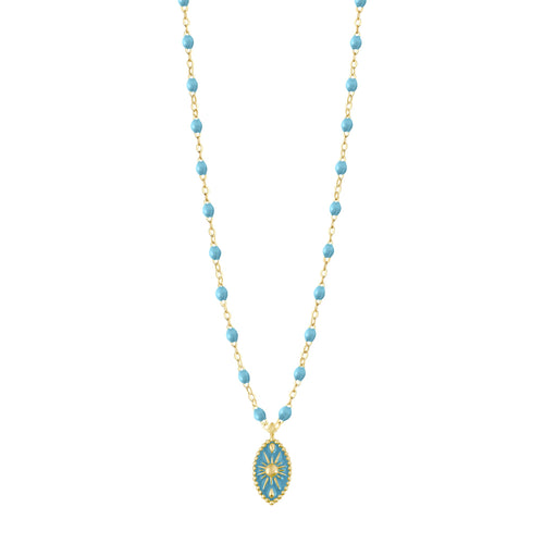 Gigi Clozeau - Collier Karma résine turquoise, or jaune, 42 cm