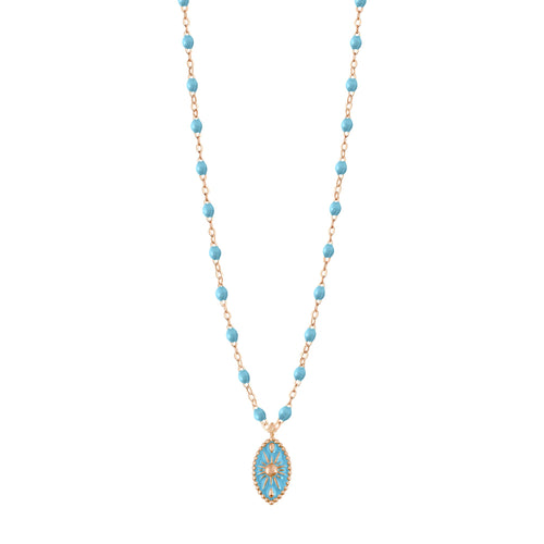 Gigi Clozeau - Collier Karma résine turquoise, or rose, 42 cm