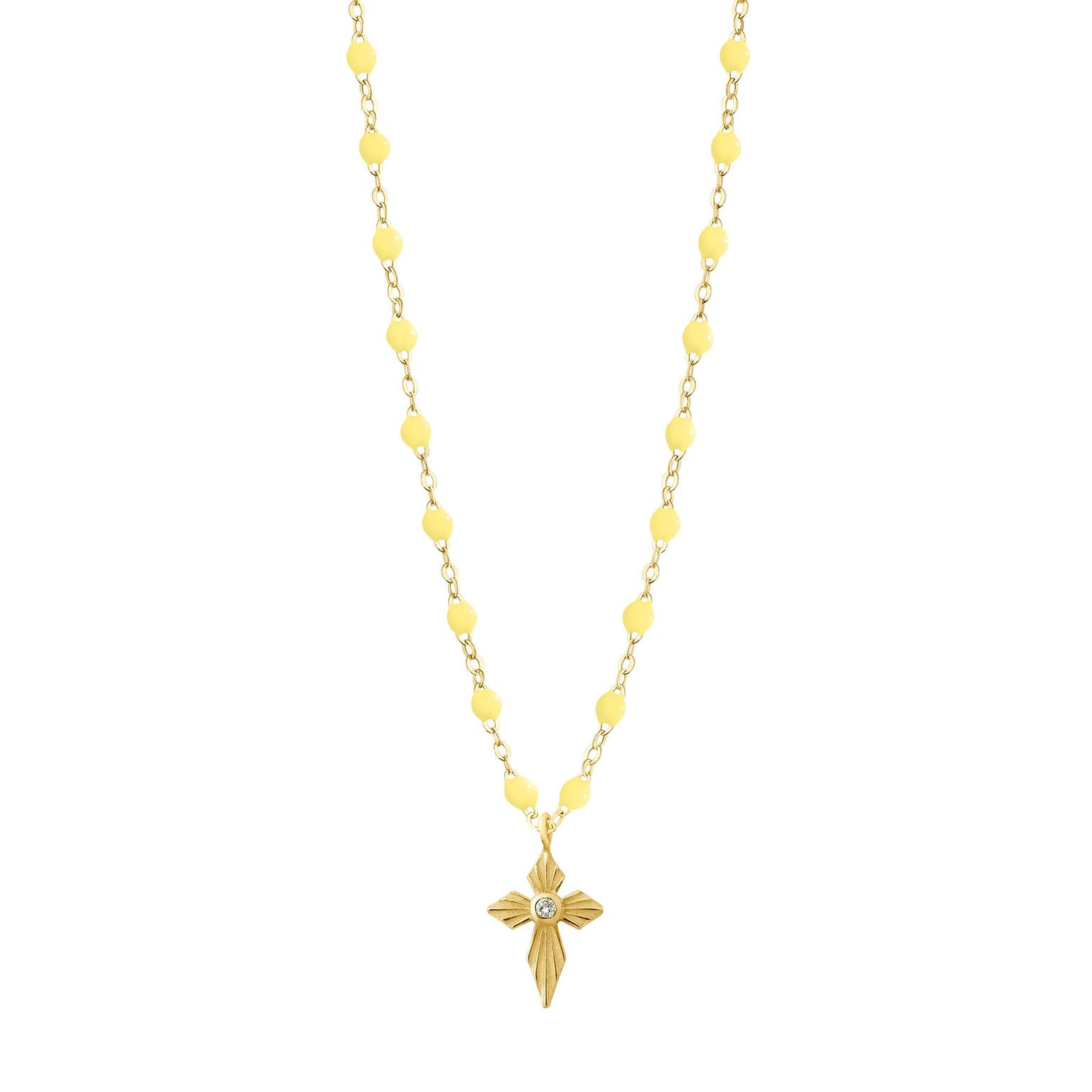 Gigi Clozeau - Collier mimosa Croix Lumière, Diamants, or jaune, 42 cm