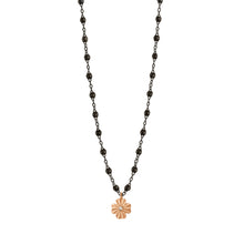 Gigi Clozeau - Collier noir Trèfle Lumière, diamant, or noir et rose, 42 cm