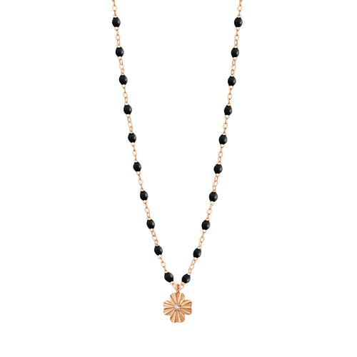 Gigi Clozeau - Collier noir Trèfle Lumière, diamant, or rose, 42 cm