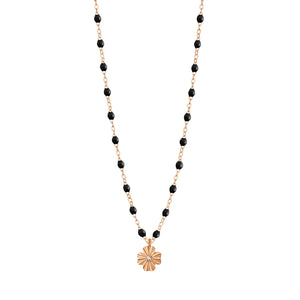 Gigi Clozeau - Collier noir Trèfle Lumière, diamant, or rose, 42 cm