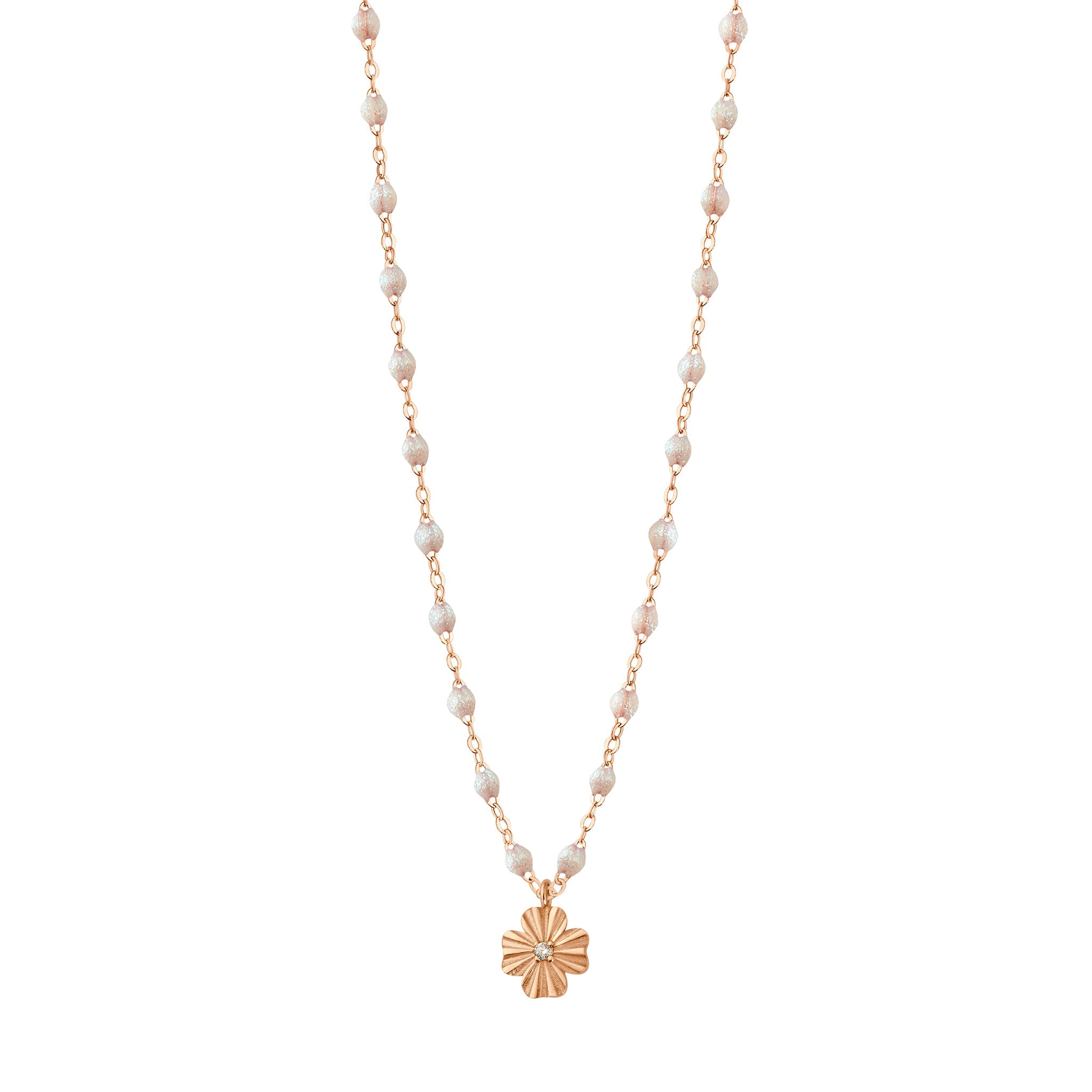 Gigi Clozeau - Collier opale Trèfle Lumière, diamant, or rose, 42 cm