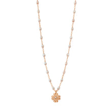 Gigi Clozeau - Collier opale Trèfle Lumière, diamant, or rose, 42 cm