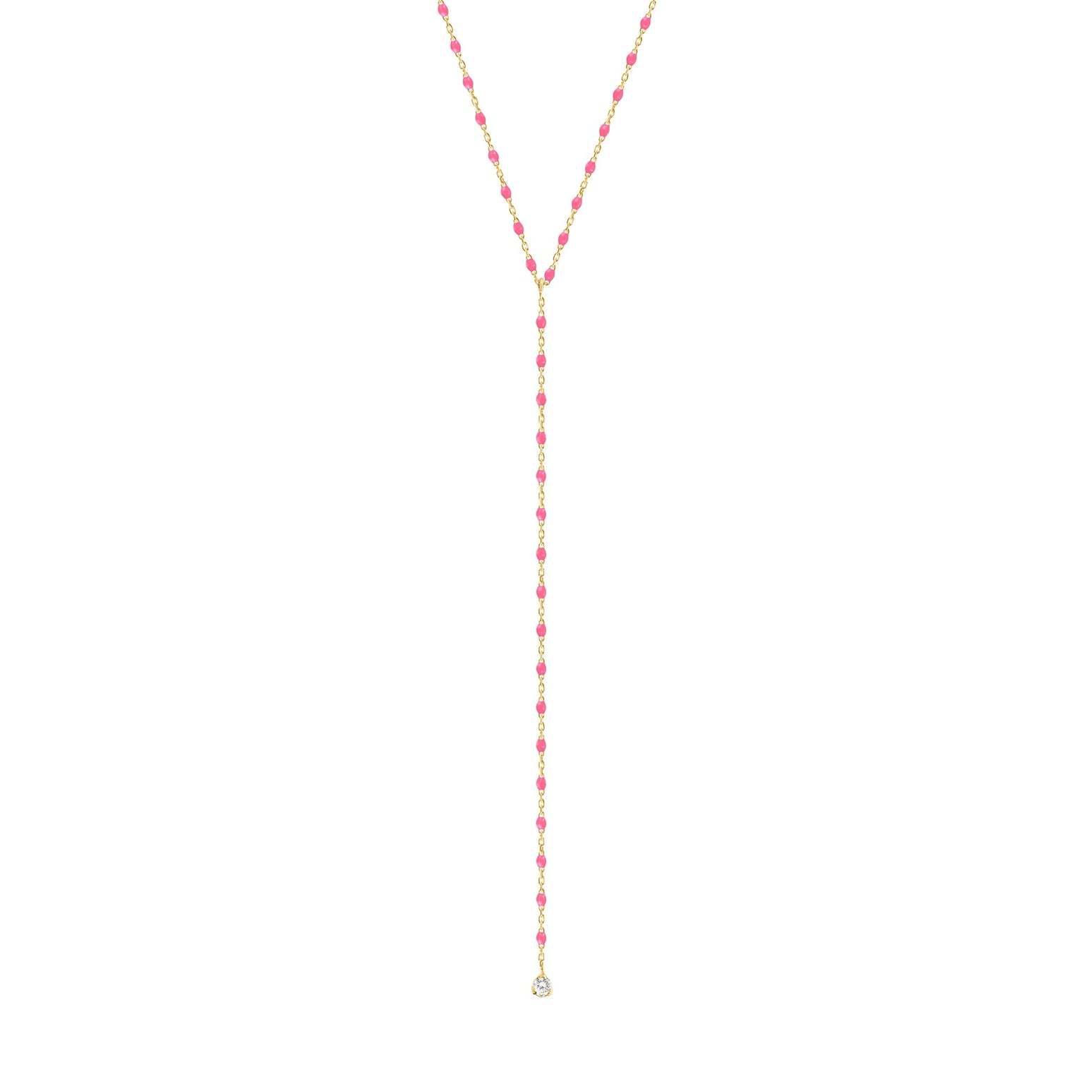 Gigi Clozeau - Collier rose fluo Mini Gigi Party Y, or jaune, 1 diamant, 50 cm