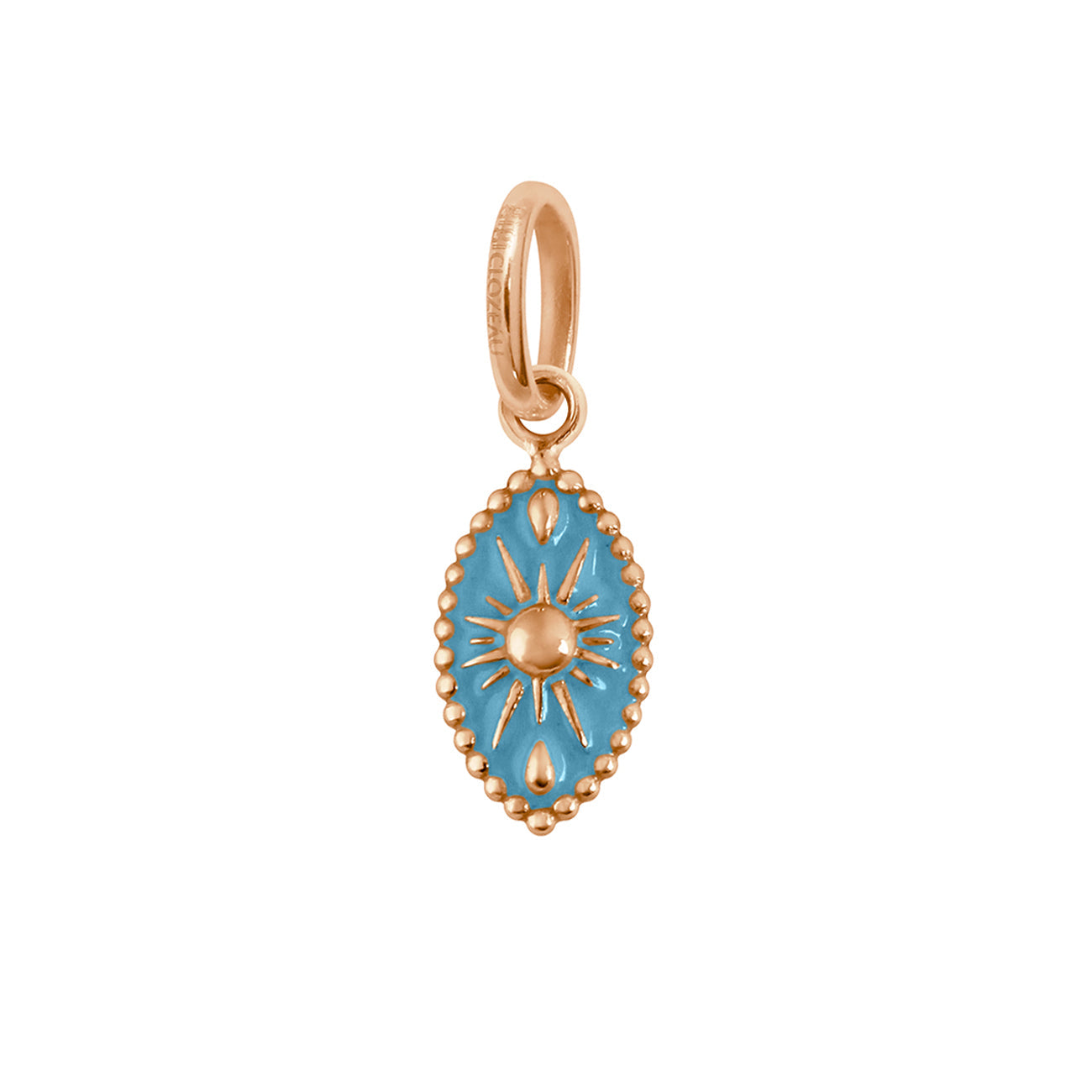 Gigi Clozeau - Pendentif Karma résine turquoise, or rose, 42 cm