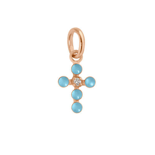 Gigi Clozeau - Pendentif turquoise Croix perlée, or rose, 1 diamant