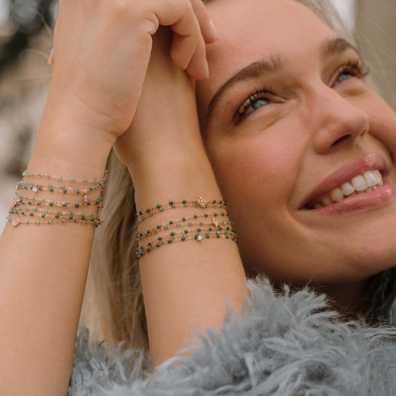 Gigi Clozeau - Bracelet émeraude Classique Gigi, or rose, 19 cm