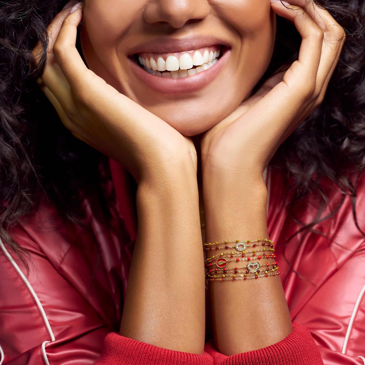 Gigi Clozeau - Bracelet rouge Classique Gigi, or jaune, 17 cm