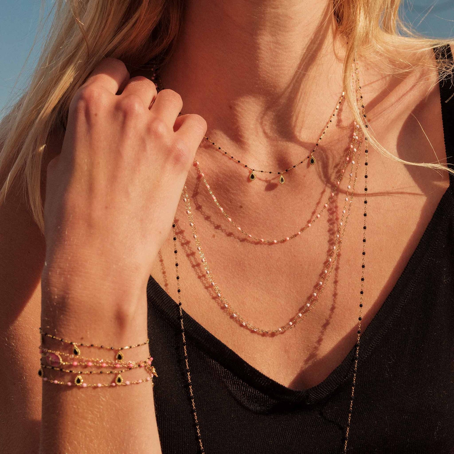 Gigi Clozeau - Sautoir noir Classique Gigi, or rose, 86 cm