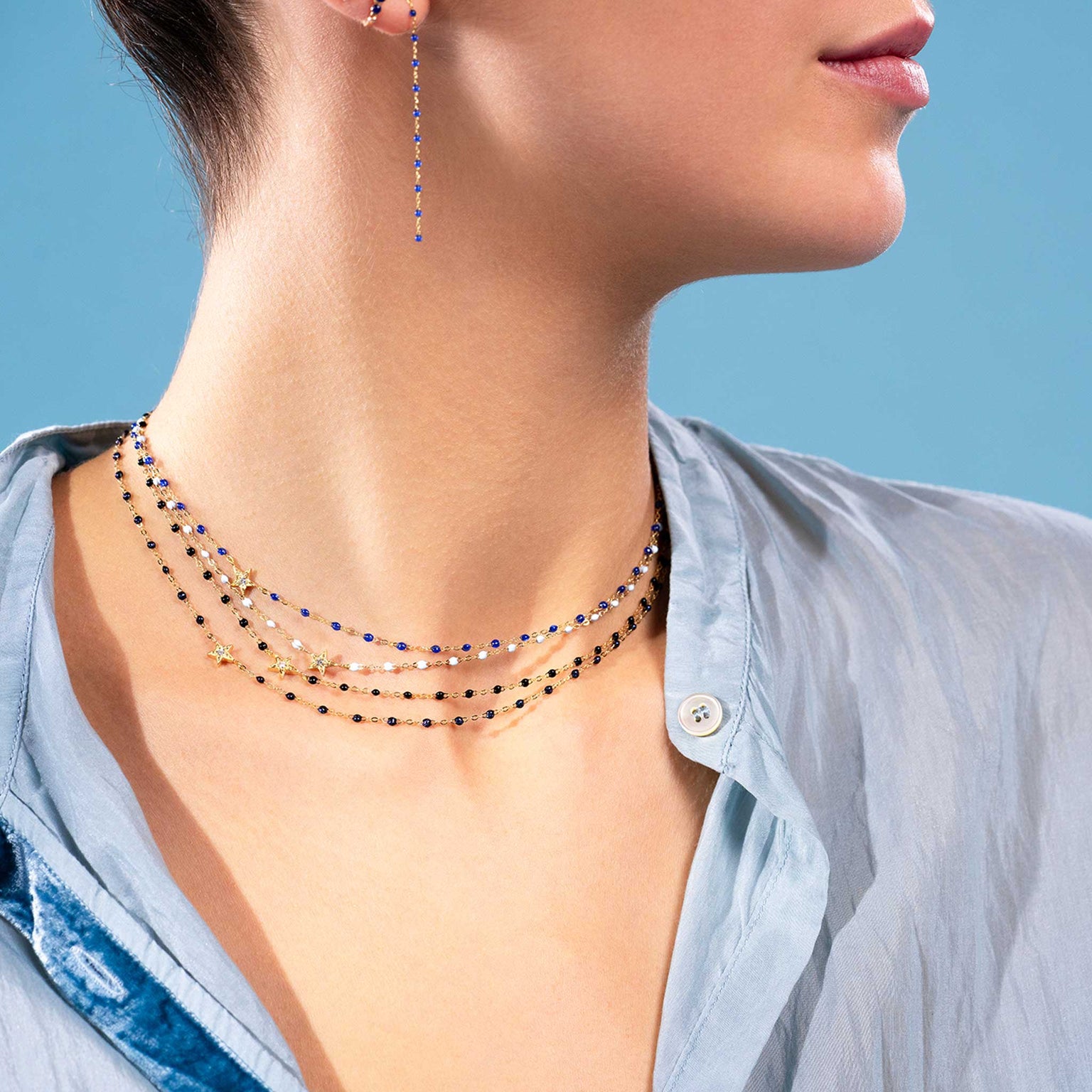 Gigi Clozeau - Collier prusse Etoile, diamant, or jaune, 42 cm