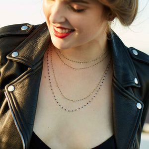Gigi Clozeau - Collier noir Mini Gigi, or rose, 5 diamants, 55 cm