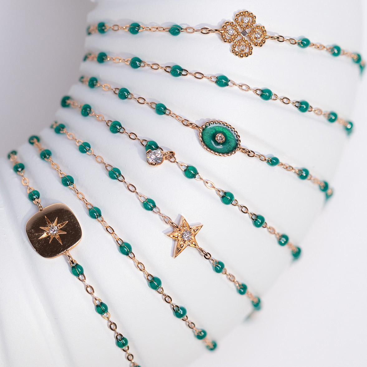 Gigi Clozeau - Bracelet émeraude Etoile, diamant, or rose, 17 cm